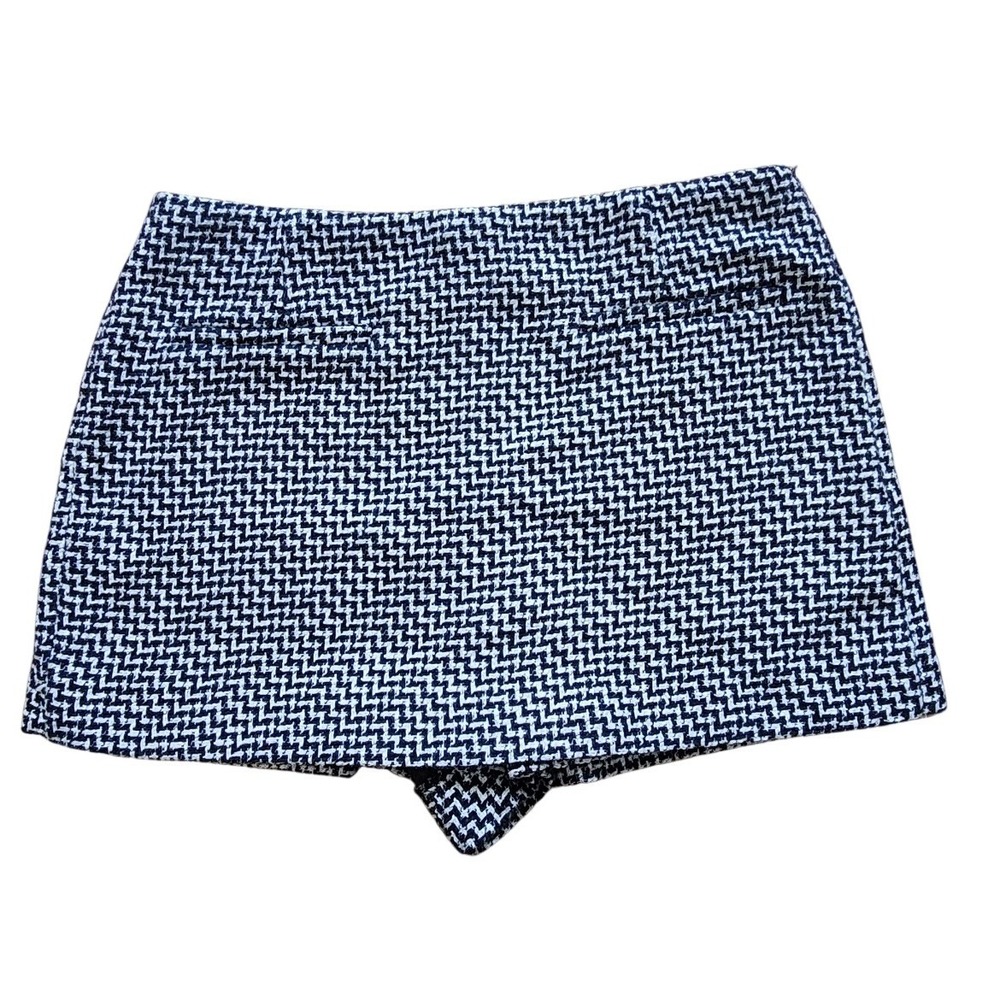 Zara Black White Houndstooth Tweed Skort High Waisted Size L